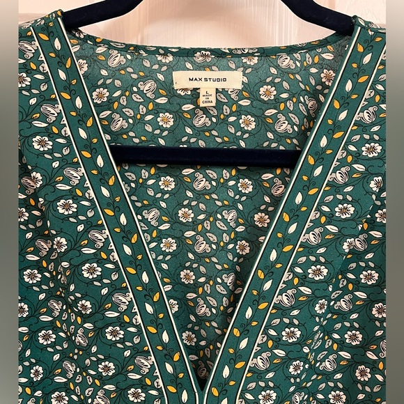 ‼️SOLD‼️NWOT Max Studio Long Sleeve Green Floral Midi Dress With Ruffle Details - Picture 4 of 9